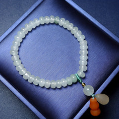 Light Green Jade Feng Shui Healing Bracelet – Energy Harmony Talisman with Double Charm Beads for Luck, Protection & Spiritual Balance