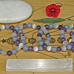 Angelite & Amethyst 8mm Beaded Bracelet - Bohemian Elegant Inner Peace Fashion Accessory