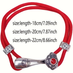 Lucky Red Rope Bracelet with Intricate Alloy Pendant – Unisex Good Luck Charm Unisex Retro Red Rope Bracelet