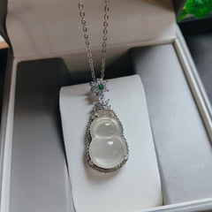 High Ice Transparent Agate Gourd Pendant Necklace - Chinese Style Lucky Charm for Wealth and Health