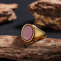 Handmade 18K Gold-Plated 316L Stainless Steel Elliptical Ring with Natural Stones Spiritual Energy & Classic Style