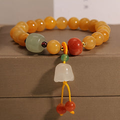 Natural Yellow Jade Energy Bracelet with Campanula Pendant – Harmony, Protection & Spiritual Healing