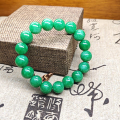 12.3mm Emerald Green Bead Bracelet - Harmony & Prosperity Energy Boost