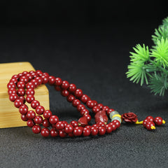 Red Cinnabar Beaded Bracelet for Women with Rose Charm | Grounding & Spiritual Protection