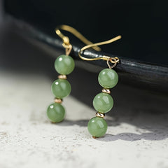 Natural Stone Dangle Earrings - 6mm Green Beads with S925 Silver for Energy Balance & Daily Elegance