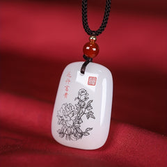 White Agate Double-Sided Engraved Pendant for Wealth, Peace & Elegance