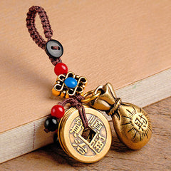 Vintage Brass Prosperity Keychain — Wealth, Protection & Positive Energy Talisman