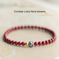 Elegant Chinese Style Cinnabar Lotus Bead Bracelet - Harmony & Prosperity Energy