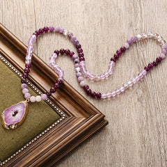 Amethyst Bohemian Beaded Necklace Calm Energy Balance Gift