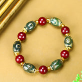 Vintage-Inspired Cinnabar & Tibetan Agate Beaded Bracelet for Men - Grounding, Protection, and Prosperity