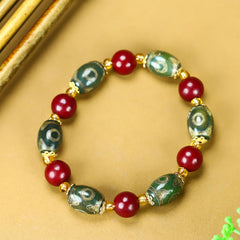 Vintage-Inspired Cinnabar & Tibetan Agate Beaded Bracelet for Men - Grounding, Protection, and Prosperity