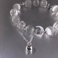1pc Moon Bell Pendant Bracelet - Bohemian Style with White Glass Beads & Silver Chain for Spiritual Energy & Mindful Living