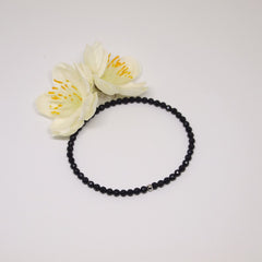 Dainty Black Faceted Stone Bracelet - Handmade Elastic Beaded Jewelry for Energy & Protection