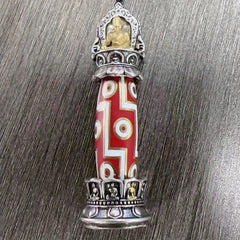 Authentic Tibetan Buddhist Nine-Eye Dzi Bead Pendant - Red & Golden Spiritual Jewelry with Buddhist Mantra