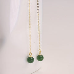 Fashionable Dangle Earrings with Green Natural Stone - S925 Silver Long Earrings for Daily Wear & Gifting