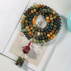 108-Bead Earth-Tone Mala Necklace & Wrap Bracelet — Grounding, Harmony & Mindfulness Energy for Meditation, Dhikr & Daily Calm