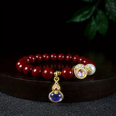 Lucky Cinnabar Bracelet with Moon & Gourd for Wealth Protection & Good Luck Energy