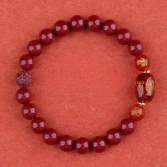Zodiac Bracelet with Cinnabar Beads & Golden Charms - Traditional Chinese Energy Protection & Wealth Attraction