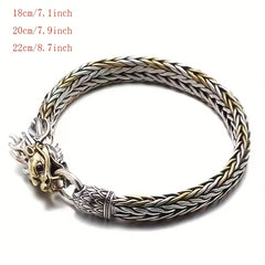 Vintage Dragon Head Bracelet - Handmade Intertwined Design with Red Eyes & Textured Finish for Men