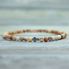 Men's Handmade Blue Stone & Black Cross Bracelet - Spiritual Protection & Stylish Daily Wear