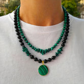 Malachite Black Agate Necklace Set Harmony Protection Gift
