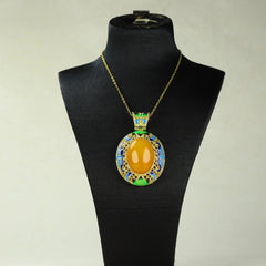 Bohemian Yellow Agate & Lapis Lazuli Pendant Necklace for Confidence and Inner Peace