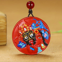Double-Sided Tibetan Thangka Cinnabar Pendant for Protection & Spiritual Grounding, Hand-Painted Unisex Amulet
