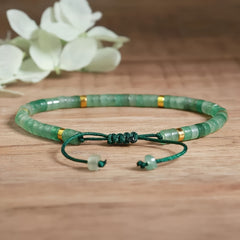 Boho Green Aventurine Rope Bracelet - Natural Stone Meditation Grounding Spiritual Protection Gift
