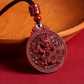 Red Cinnabar Dragon Pendant Necklace Auspicious Power Good Fortune Amulet Daily Protection Bohemian Necklace