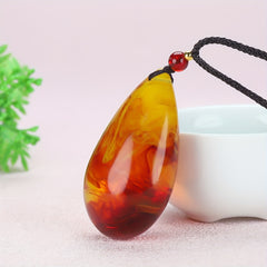Bohemian Amber Teardrop Pendant Necklace - Golden Energy for Everyday Wear & Protection