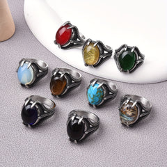 Vintage Claw Set Black Onyx Men's Ring 316L Stainless Steel Classic Fashion Jewelry