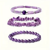Ladies' Amethyst Crystal Bracelet Set -3 Natural Stone Bracelets, Perfect Holiday Gift for Girlfriend and Mom