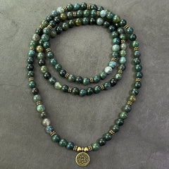 108 Moss Agate Mala Beads - Bohemian Style for Inner Peace & Holiday Gifts