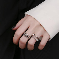 Adjustable Fidget Anxiety Ring with Beads & Spinner — Vintage Hip-Hop Style, Zinc Alloy, Black & Golden Accents, Meditation Ring for Energy Balance & Spiritual Harmony