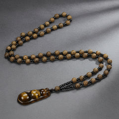 Natural Stone Peace Bean Pendant Necklace - Amber Bead for Harmony, Energy Flow & Spiritual Protection