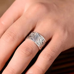 Retro Ethnic Koi Fish Adjustable Ring - Enhance Luck & Wealth with Scripture Engravings