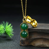 Women's Green Agate Bead Necklace with Golden Peanut Pendant | Casual Chic Good Luck Charm for Prosperity