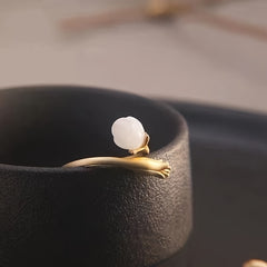 Vintage Orchid Blossom Ring in Natural Lamb Fat White, Elegant 925 Silver Jewelry for Purity, Love, and Spiritual Growth