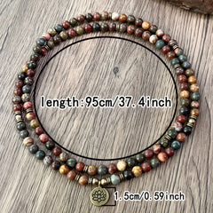 108 Mala Beads Picasso Jasper Bracelet: Bohemian Chakra Jewelry for Meditation & Spiritual Connection