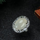 Elegant Vintage Chalcedony Cocktail Ring | Large Oval Gemstone Jewelry for Clarity & Emotional Healing