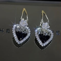Glamorous Heart Shape Crystal Dangle Earrings - Sparkling Handcrafted Jewelry for Fashion-Forward Look - Hypoallergenic, Long-Lasting Shine - The Perfect Romantic Valentines Day Gift For Your Loved One