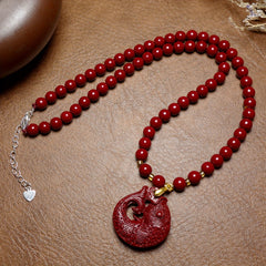 Cinnabar Water Drop Flower Tree Leaf Spirit Fish Pendant Necklace – Vintage Classic Ethnic Style for Everyday & Vacation