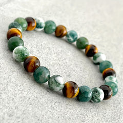 1pc Laziness Vanishing Bracelet - Moss Agate & Wooden Beads for Soul Soothing & Handmade Gift