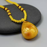 Bohemian Yellow Amber Pendant Necklace - Natural Teardrop Bead for Grounding & Joy