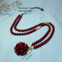 Cinnabar Red Rose Pendant Necklace - Harmony & Protection for Couples