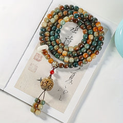 108-Bead Earth-Tone Mala Necklace & Wrap Bracelet — Grounding, Harmony & Mindfulness Energy for Meditation, Dhikr & Daily Calm