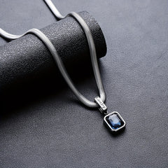 1pc Minimalist Fashion Snake Chain Necklace for Men: Stainless Steel with Blue Cubic Zirconia for Protection & Clarity