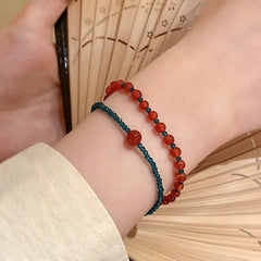 2pcs Retro Red & Green Beaded Bracelet Set - Stackable Harmony for Mother’s Day/Valentine’s Day