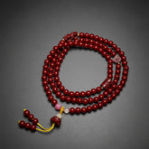 Cinnabar Stone Multi-Layer Bracelet with Lotus Charm Pendant Traditional Chinese Jewelry