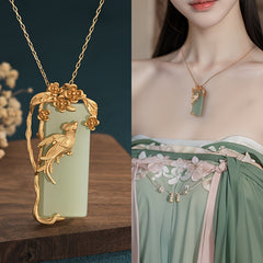 Chinese Style Palace Copper Gold Plated Flower & Bird Pendant - Spiritual Harmony & Prosperity Amulet